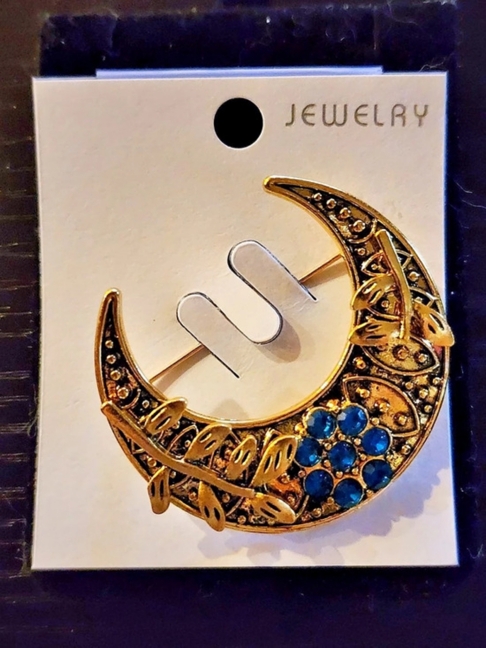 Gold & Blue Crescent Brooch